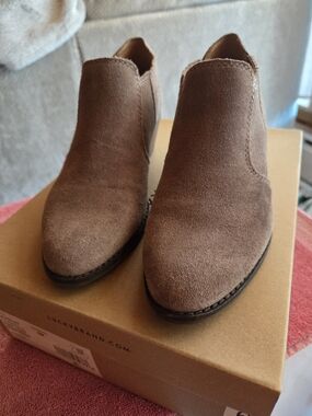Lucky Brand Womens Brown Suede Slip-On Booties